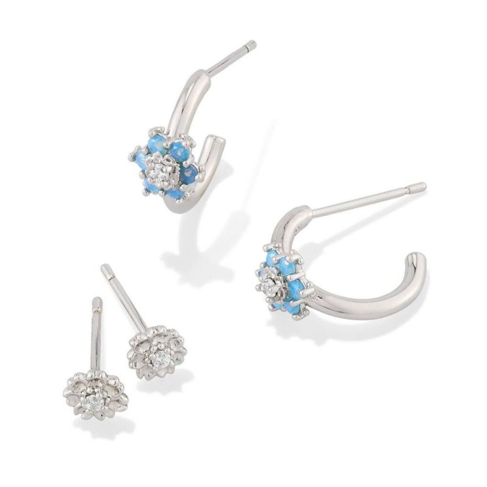 Kendra Scott Alyssa Set Of 2 Earrings - Rhodium/Light Blue Opalite Crystal